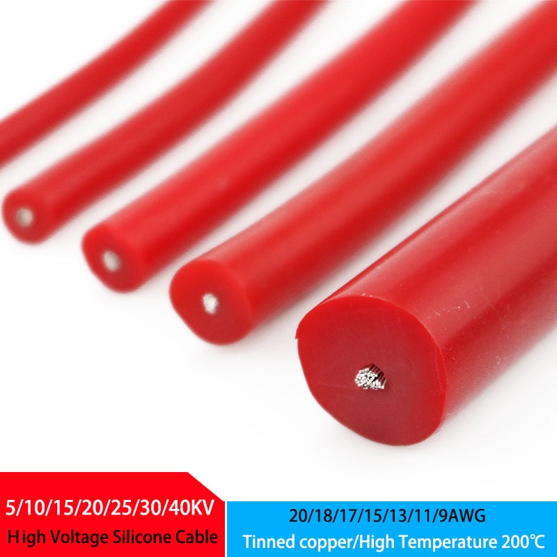 

Силовой красный силиконовый кабель 5-50кВ 9-20 AWG 1 метр