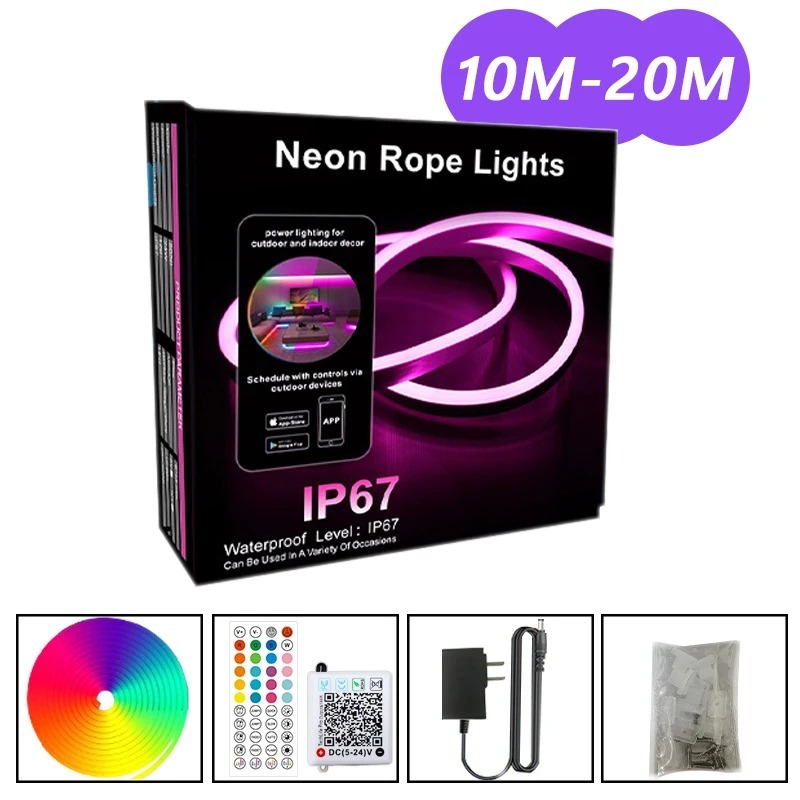 

10M 20M 30M Светодиодная RGB Неоновая Гибкая Световая Лента DC 24V Smart Bluetooth APP Музыка Водонепроницаемая Светодиодная Лента Набор Для Бассейна