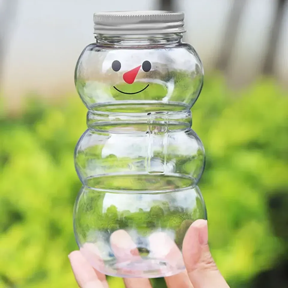 

500ml Christmas Candy Jars Thick Christmas Snowman Shaped Snacks Storage Bottle Plastic Multi-function