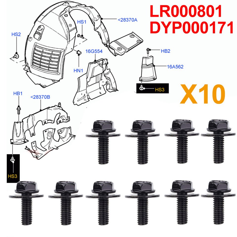 

10x для Range Rover 2002-2012 Freelander 2 LR2, подложка двигателя, болты M6, винты, защита от брызг, зажимы для подкрыла бампера