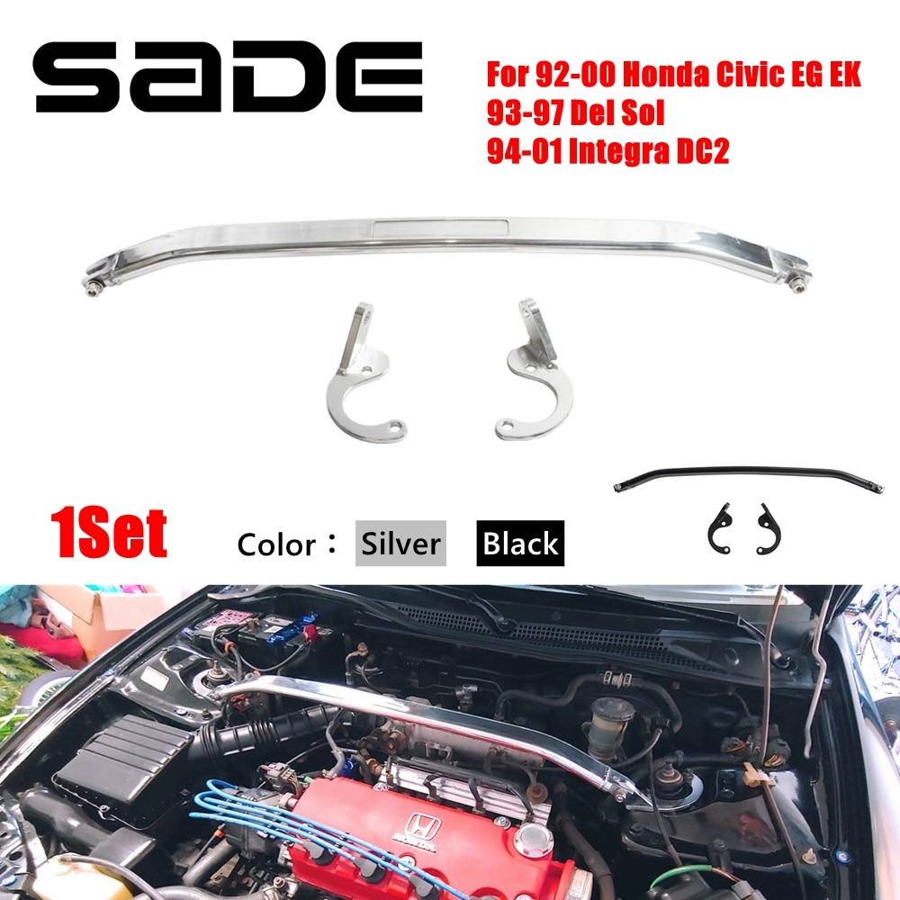 

Передняя распорка для 92-00 Honda Civic EG EK 93-97 Del Sol 94-01 Integra DC2, передняя Верхняя распорка, распорка, алюминиевая, серебристая/черная