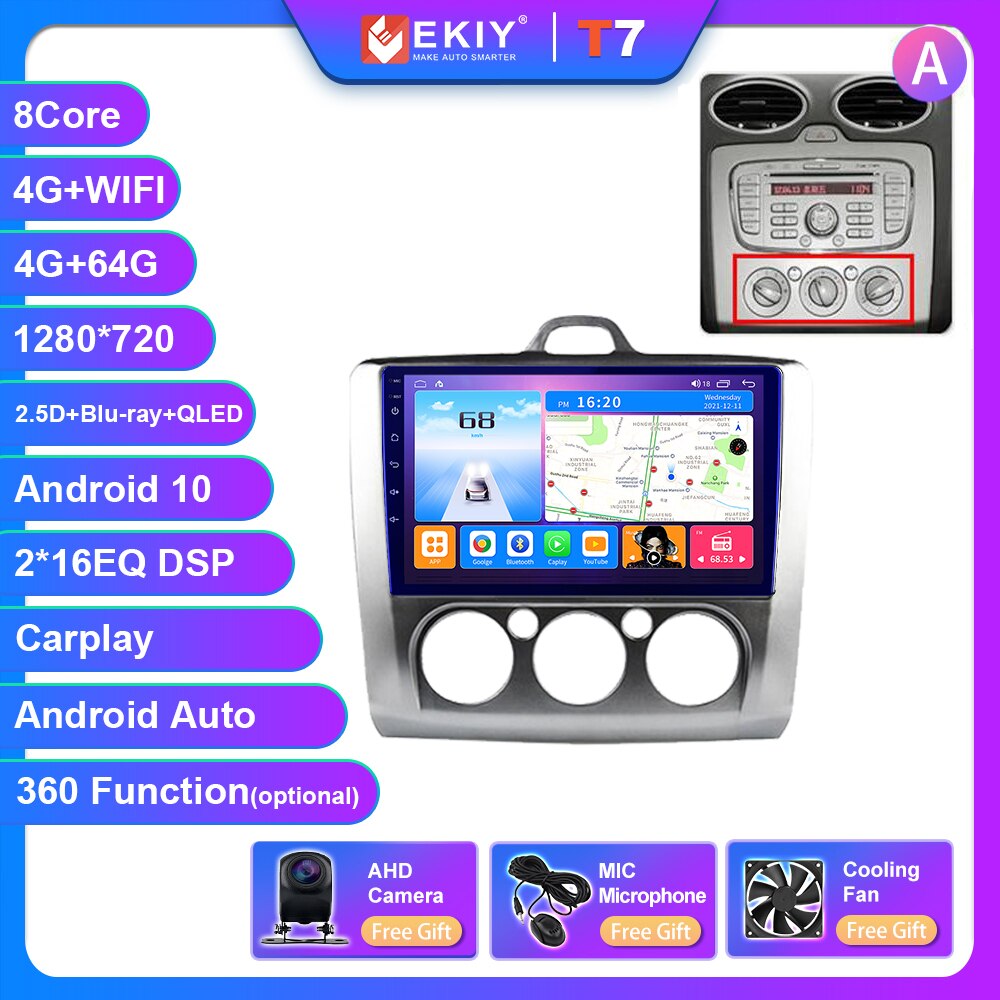

Автомагнитола EKIY T7 Android 10 для Ford Focus 2 3 Mk2 Mk3 2004-2011 Carplay Android авто мультимедийный плеер Авто Стерео GPS Navi bt