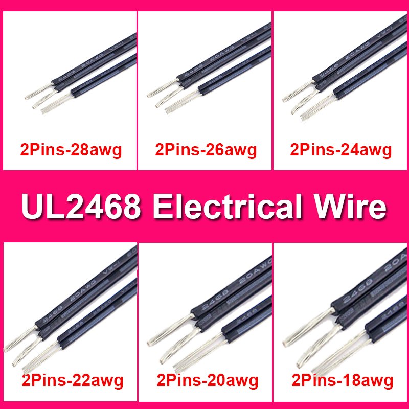 

2-контактный провод, электрический медный кабель 28, 26, 24, 22, 20, 18, 16 AWG, светодиодная лента, светильник, кабель, удлинитель из ПВХ, белый, черный, UL2468