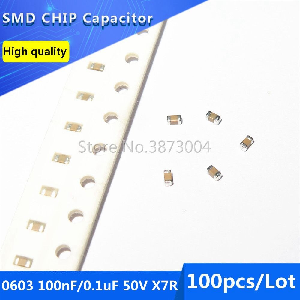 

100 шт SMD конденсатор 0603 100nF 0,1 мкФ 50В X7R 10%