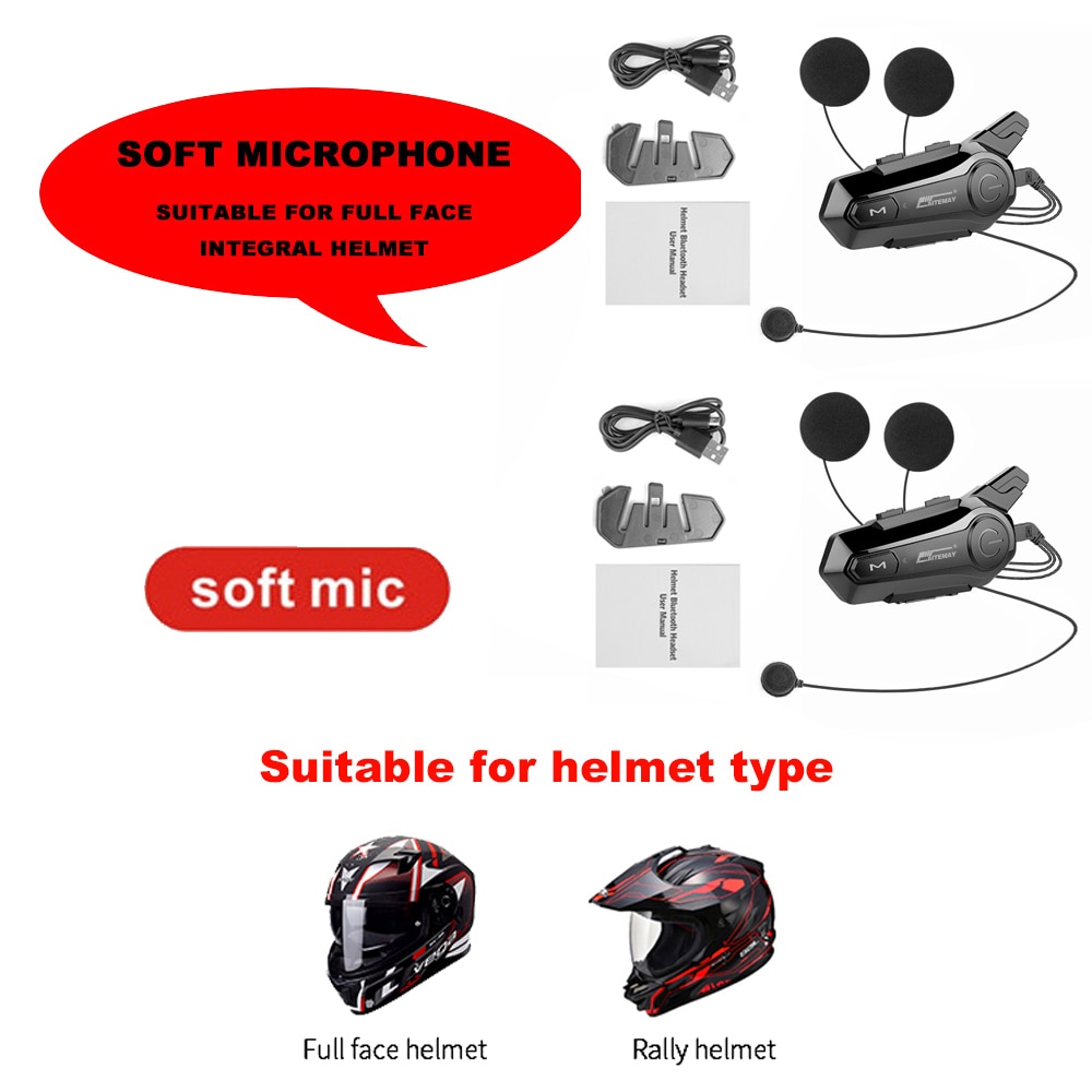 

1/2 шт. Bluetooth-домофон, мотоциклетный шлем, Bluetooth-гарнитура для 2 гонщиков, intercomunicador Moto, беспроводная гарнитура для домофона