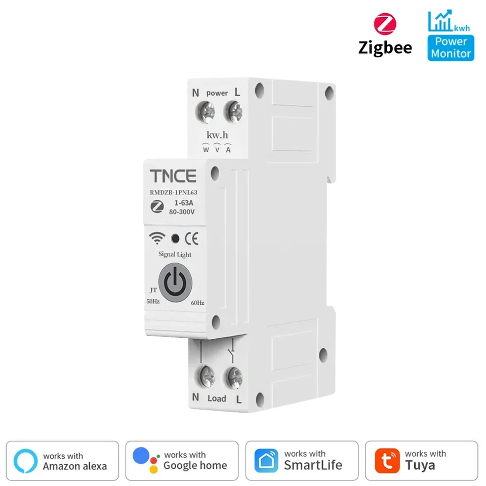 

TNCE Tuya Wi-Fi/Zigbee умный автоматический выключатель с измерением 1P + N 1-63A умный кВтч защита от перенапряжения и перегрузки тока