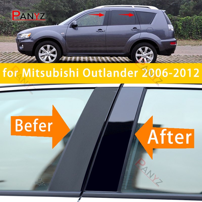 

6 шт., полированные стойки для Mitsubishi Outlander 2006-2012, накладка на окно, наклейка на колонку BC