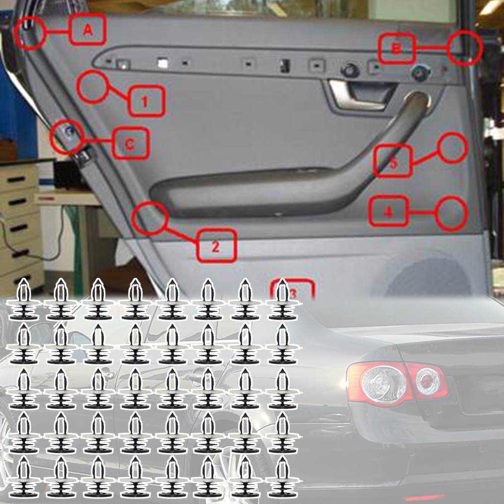 

40 шт. для VW Bora Jetta A5 2005 2006 2007 2008 2009 Vento Автомобильная дверная карта панель отделка заклепки зажимы аксессуары 8E0868243