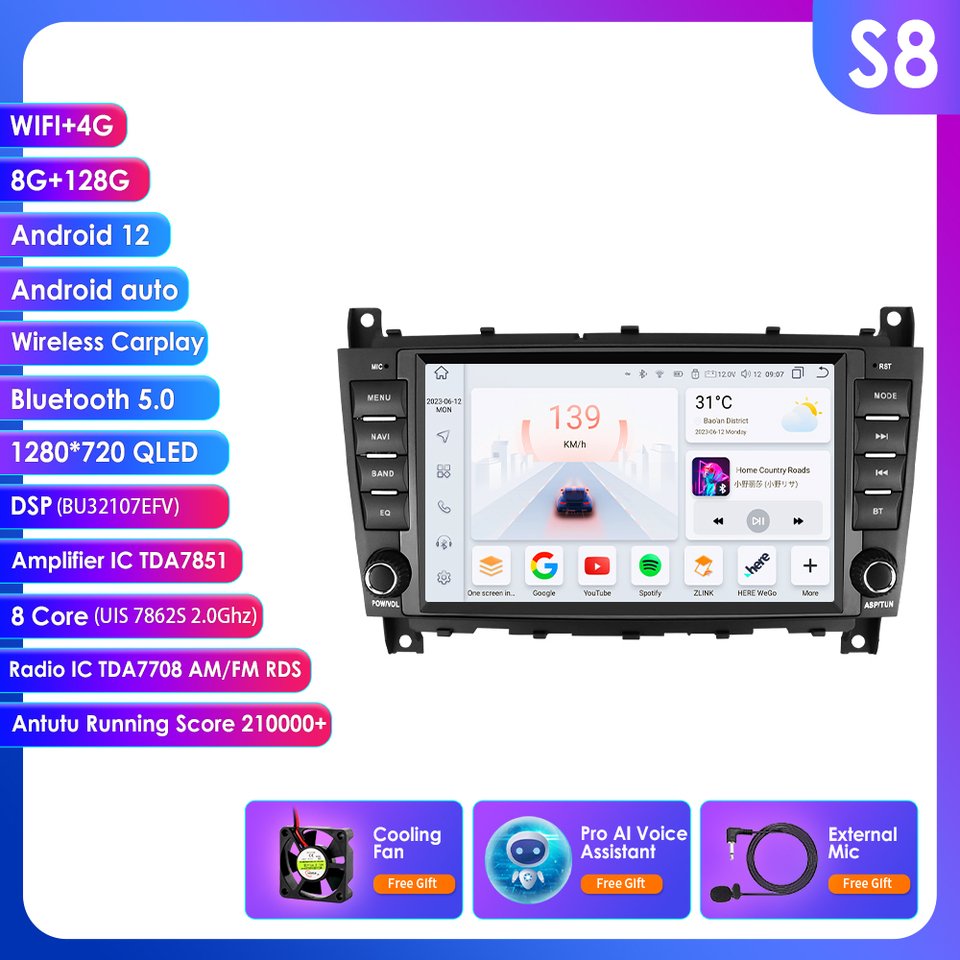 

Автомобильный радиоприемник Android 12, GPS-стерео для Mercedes Benz W203 C180 C320 C55/W209 CLK200 CLK220, мультимедийный видеоплеер, 4G, WIFI Carplay