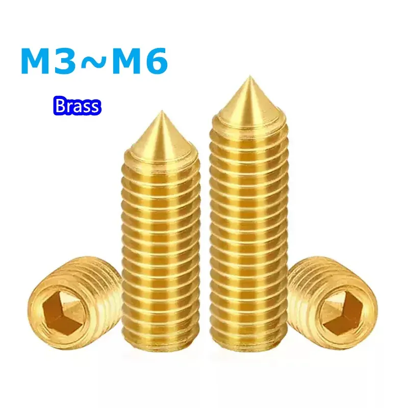 

Латунный наконечник, установочный винт M3 M4 M5 M6, Шестигранная головка, конусная головка, набор винтов, конический концевой болт