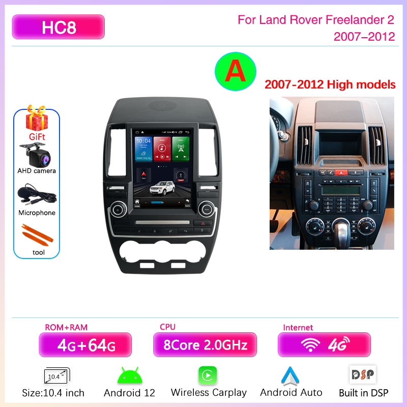 

Автомагнитола 10,4 дюйма для Land Rover Freelander 2 2007-2015, мультимедийный проигрыватель с GPS-навигацией, Android, авто, 8 + 256G Carplay, стерео, 4G