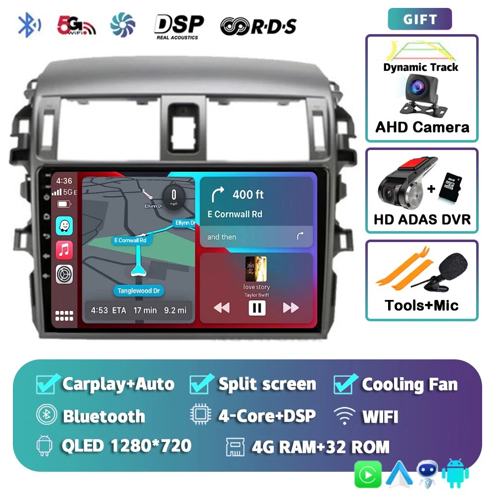 

Android 14 Carplay Auto для Toyota Corolla E140/150 2007 2008 2009 2010 2011 2012 2013 Автомобильный радиоприемник Мультимедийный плеер GPS Стерео 4G