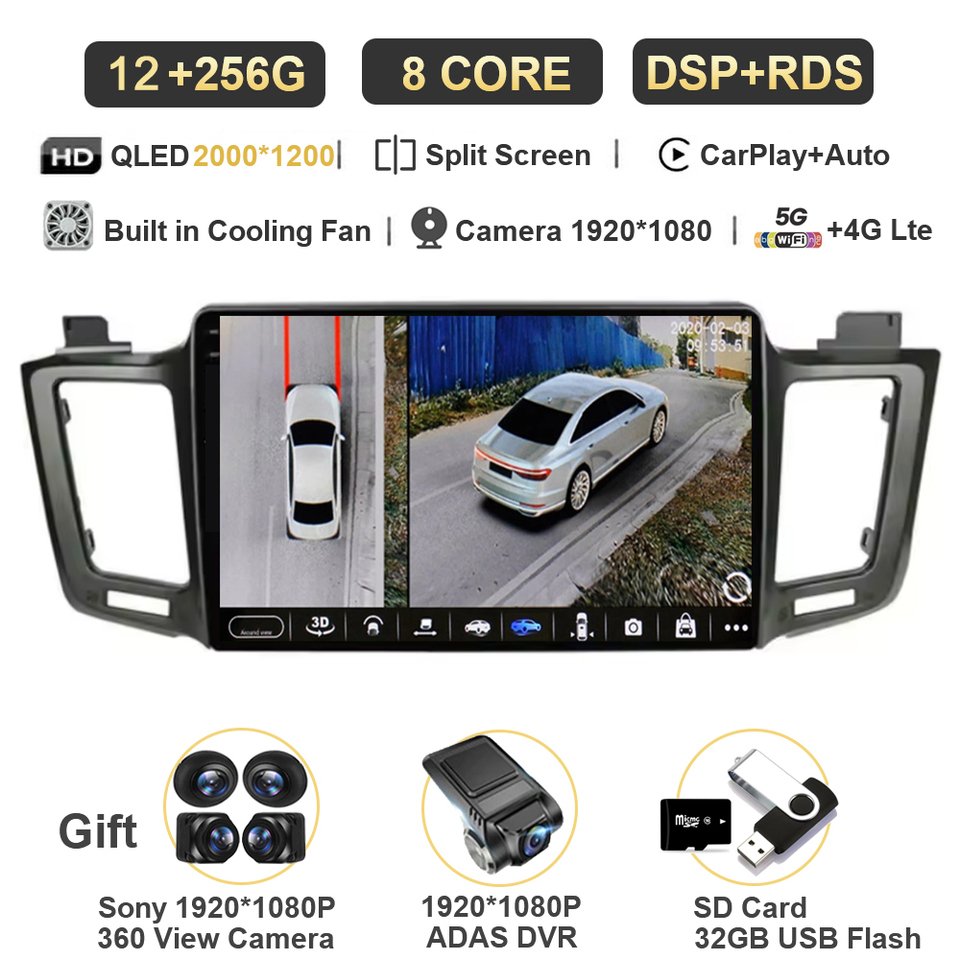 

12G + 256G Android 15 Автомобильный радиоприемник для Toyota RAV4 RAV 4 2012 2015 2016 2019 Мультимедийный плеер 4G Carplay GPS Стерео головное устройство Авто