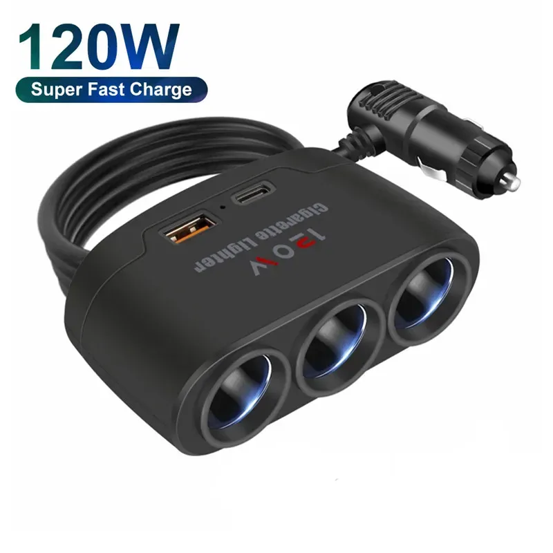 

PD QC3.0 Двойная USB-розетка 120 Вт Автомобильный разветвитель прикуривателя 12 В 24 В Быстрое зарядное устройство Адаптер питания для телефона для автомобильного видеорегистратора Dashcam