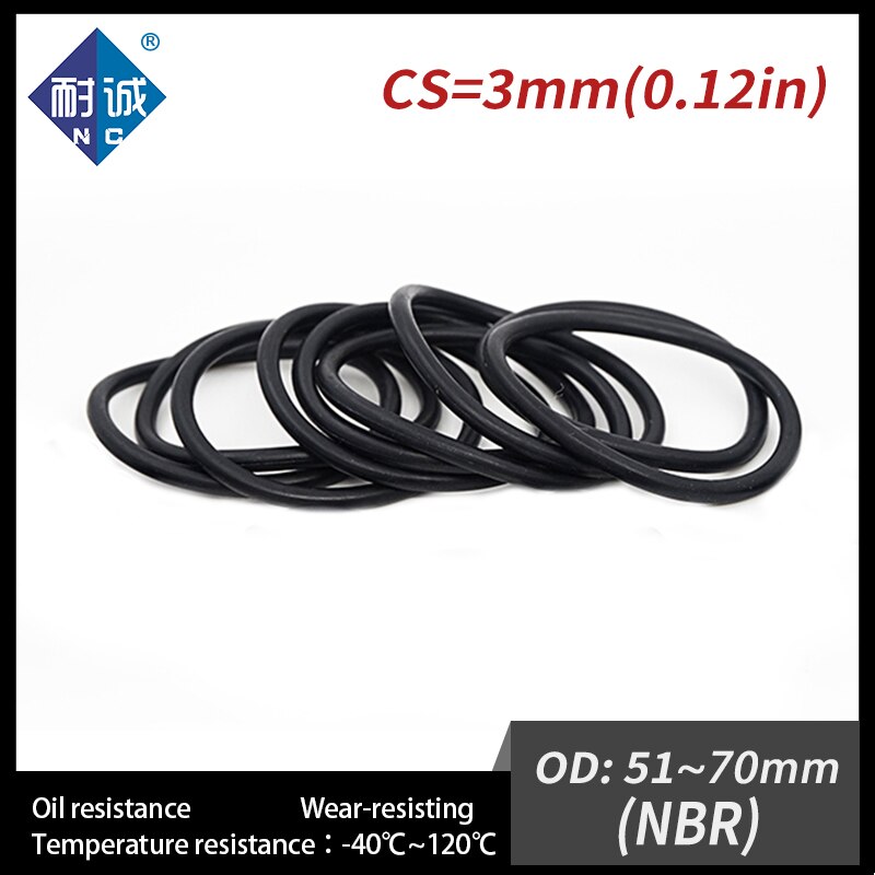 

5 шт./лот черные нитриловые резиновые кольца NBR CS3mm OD51/54/55/56/57/58/60/65/68/70*3 мм