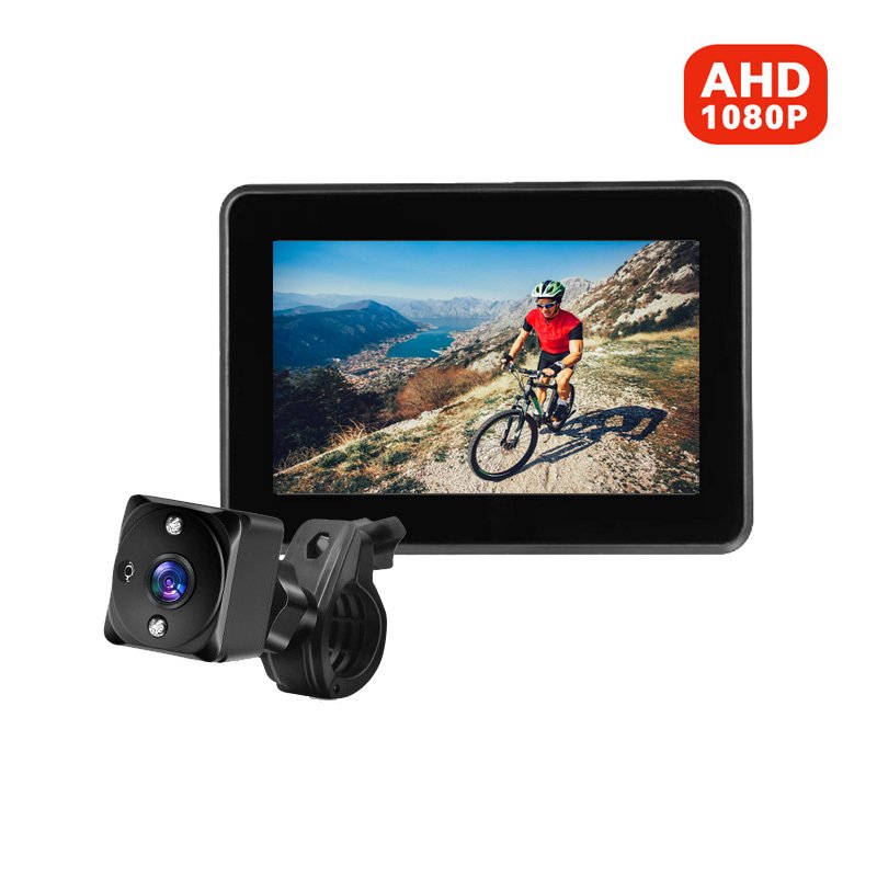 

Велосипедная камера заднего вида AHD 1080P, 2 ИК-светодиода с 4,3-дюймовым экраном монитора, перезаряжаемое зеркало для велосипеда с широким углом обзора на руле