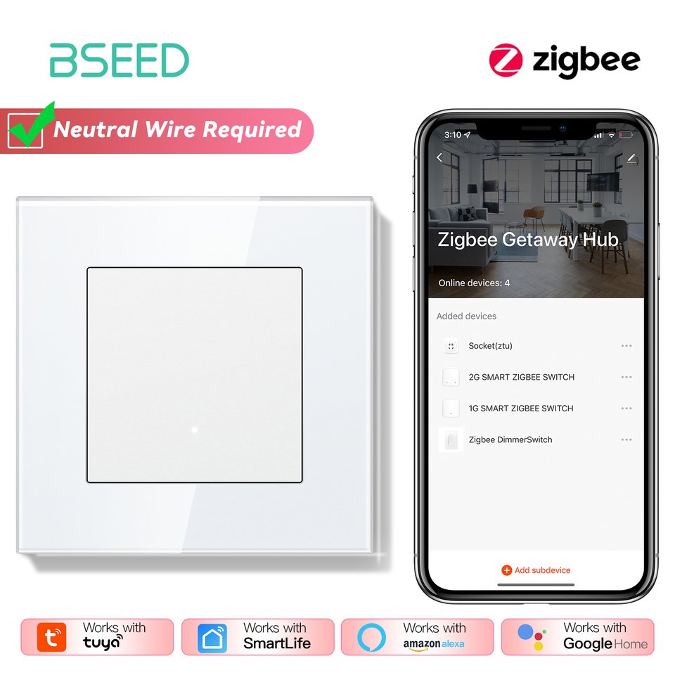 

Умные выключатели BSEED Zigbee Click с желтой подсветкой