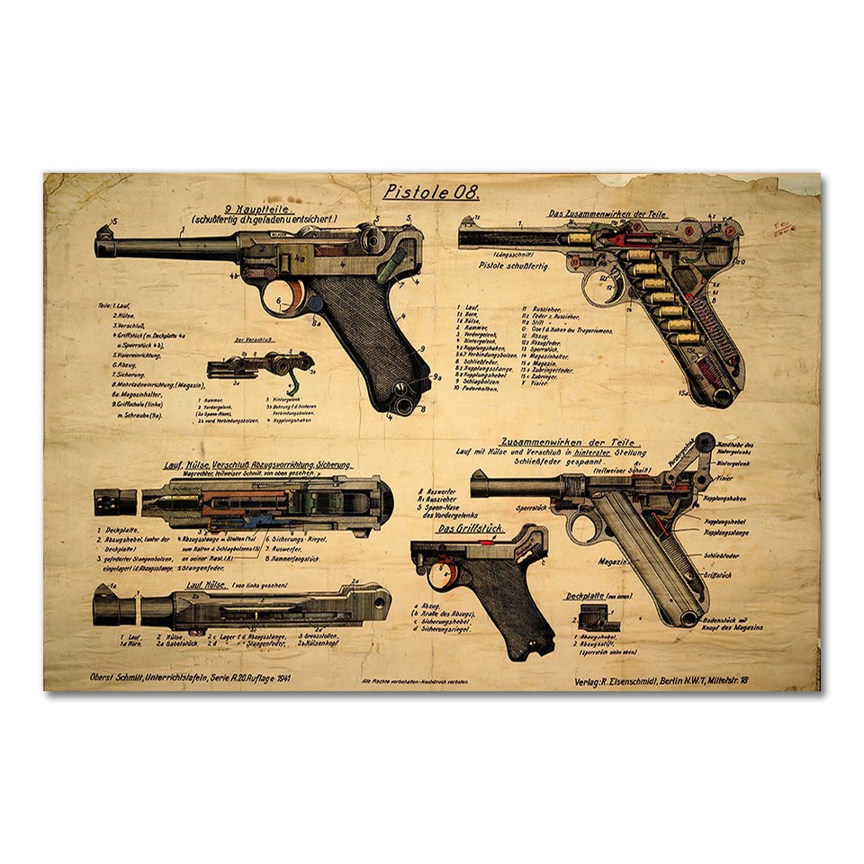 

Схема пистолета Luger, плакат AliPaint