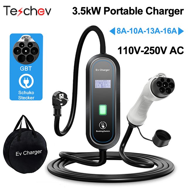 

Портативное зарядное устройство Teschev EV GB/T, разъем 16A, 1 фаза, 3,5 кВт, 3,5 м, зарядная станция Wallbox для электромобиля