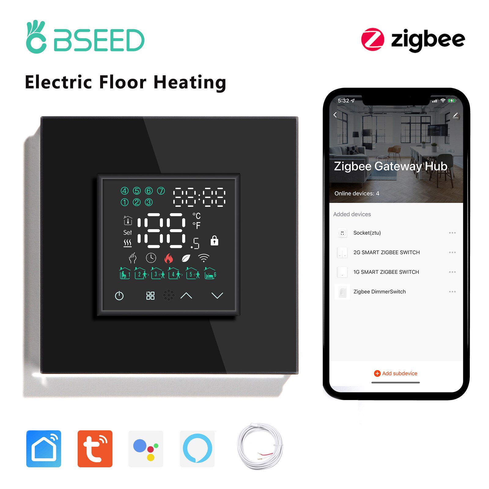

Термостат BSEED ZigBee сенсорный с управлением через приложение и поддержкой Alexa