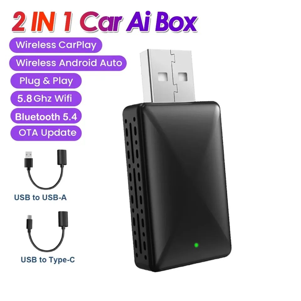 

2-в-1 Беспроводной Bluetooth Carplay Android Auto Адаптер USB-C Кабель Для VW Benz Audi Kia Jeep Hyundai Plug & Play Vehicle ...
