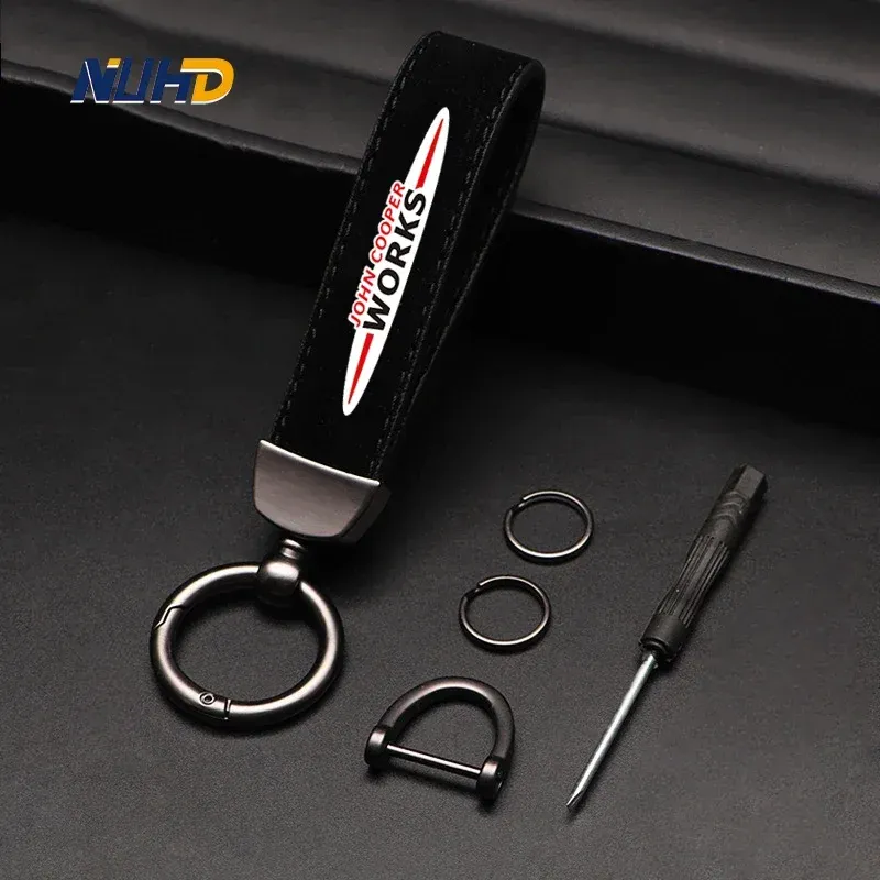

Замшевый автомобильный брелок для MINI Cooper S JCW WORKS F55 F56 F57 F58 F60 R56 R57 R60, кольца для ключей, металлические защитные аксессуары против потерь