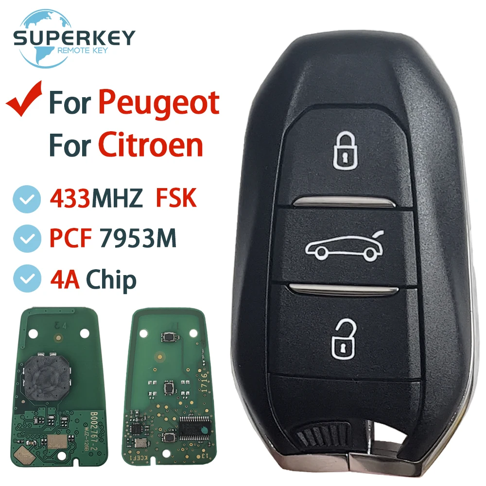 

Для Peugeot 208 308 3008 508 5008 Citroen C4 C4L DS4 DS5 умный дистанционный ключ от автомобиля 3 кнопки 433 МГц PCF7953 чип без ключа Go 4A