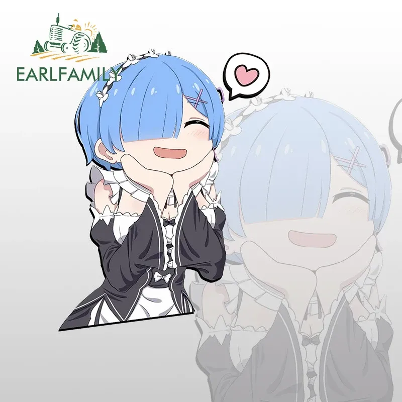 

EARLFAMILY 13 см x 9,8 см для Каваий Рем жаберной поддержки детской аниме Солнцезащитная наклейка фургон автомобильные холодильники Декор