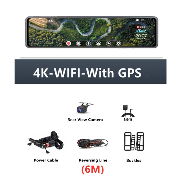 

4K 3840*2160P 12-дюймовый двойной объектив видеорегистратор WIFI GPS приложение зеркало заднего вида камера сенсорный экран потоковый видеорегистратор автомобильный видеорегистратор
