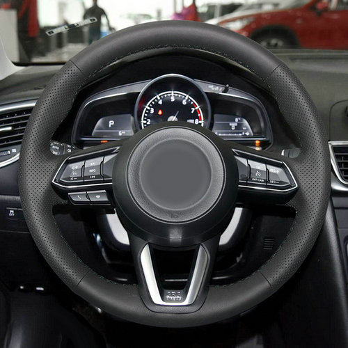 

Черный кожаный чехол с ручной строчкой для Mazda чехол рулевого колеса автомобиля CX3 CX-3 CX5 2017 2018, автомобильные аксессуары, чехлы