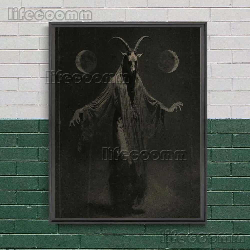 

Абстрактная чёрная живопись на холсте "Женская ворона, Ад демон, Baphomet"