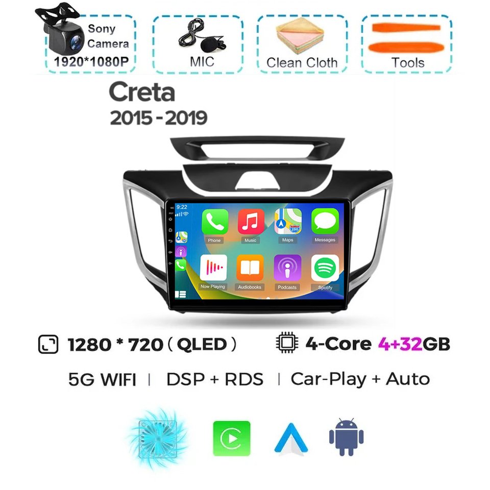 

Android 15 Carplay Auto для Hyundai Creta IX25 2015 2016 2017 2018 2019 Мультимедийный стереоплеер GPS-навигация Wi-Fi FM-система