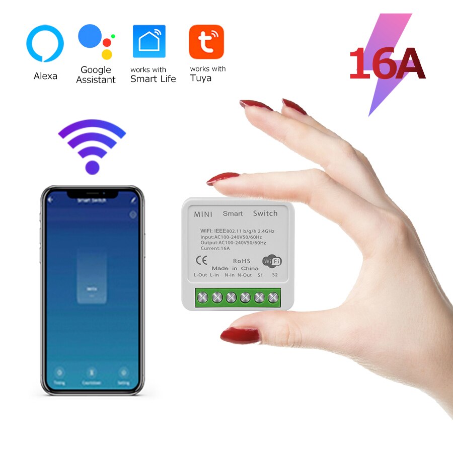 

Мини Wi-Fi Smart Switch 16A Tuya DIY Голосовое Управление, Совместимое С Приложением Alexa Yandex Alice Google Home