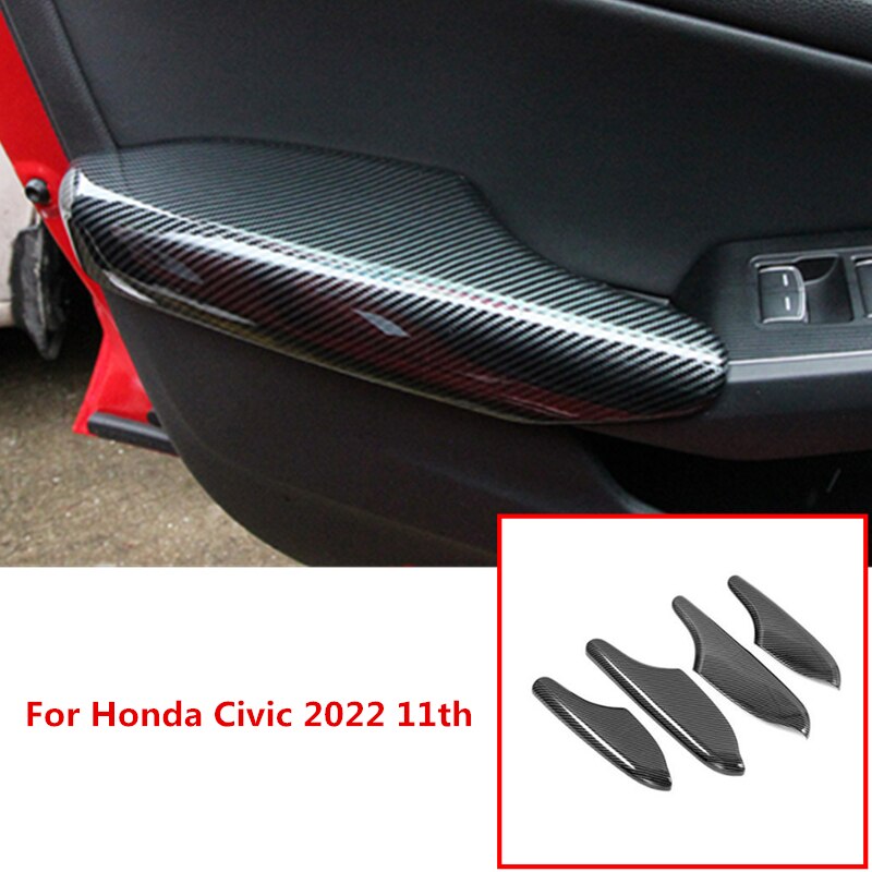 

Для Honda Civic 11-го поколения 2022, крышка подлокотника двери автомобиля, накладка на дверную ручку, чаша, рамка, накладка, ABS, углеродное волокно, автомобильный Стайлинг