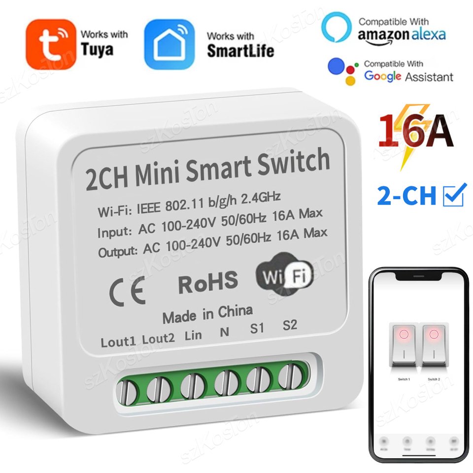 

WiFi умный выключатель SZKOSTON 2-х канальный 16A