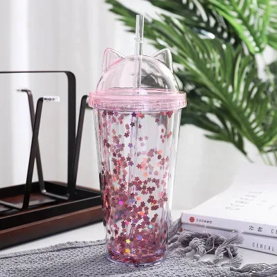

Пластиковая бутылка для воды с блестками Star Cat Ear 400-500 мл