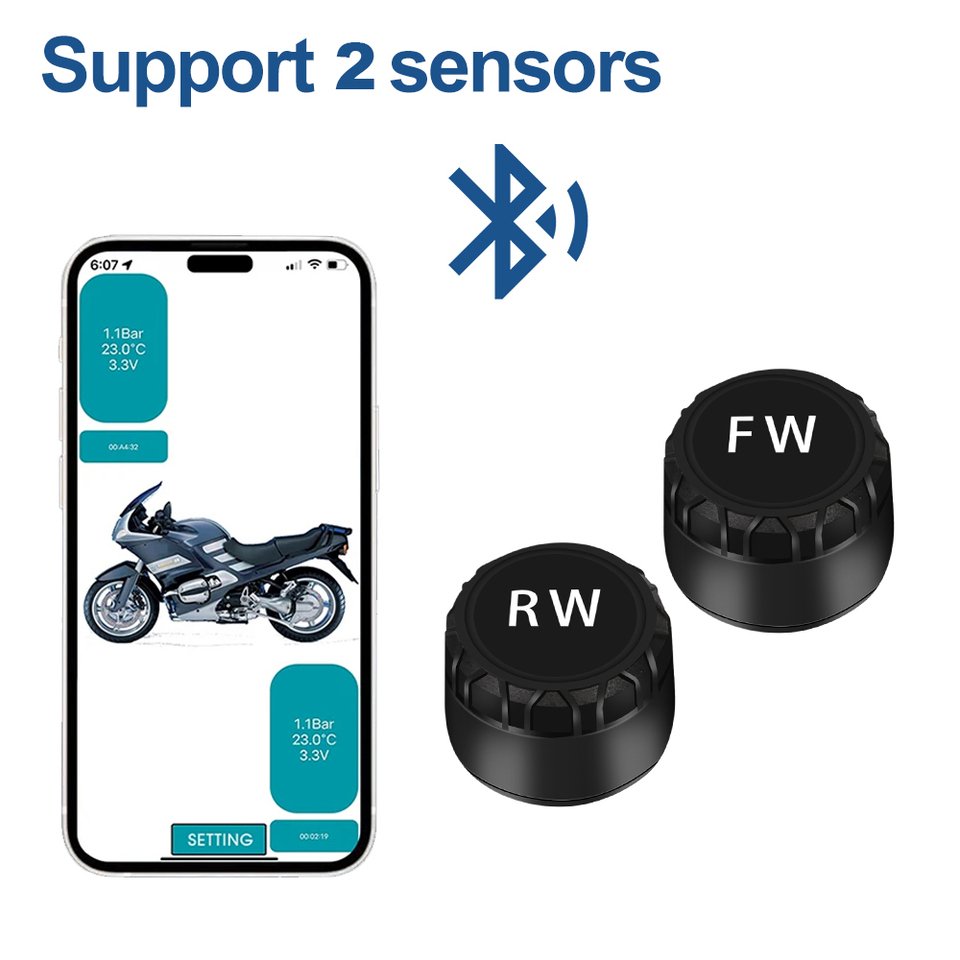 

S1 Мотоцикл TPMS Водонепроницаемая система контроля давления в шинах Bluetooth 5.0 Датчик давления в шинах Монитор для lOS Android