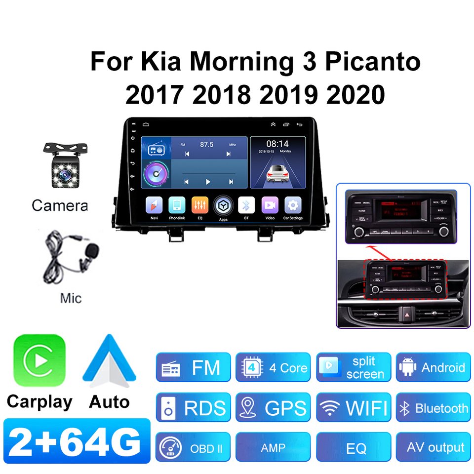 

Автомобильный радиоприемник с GPS Android Auto Carplay для Kia Morning 3 Picanto 2017 2018 2019 2020 Мультимедийный плеер 8 ядер Navi GPS 4G Net Audio