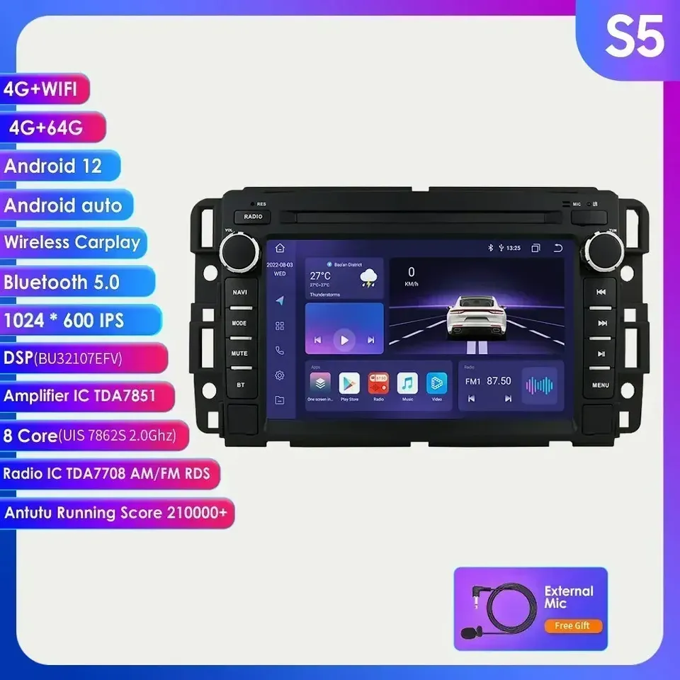 

Автомагнитола 2 Din IPS, мультимедийный проигрыватель для GMC Yukon Chevrolet Chevy Tahoe Suburban Sierra надлежащего качества, Android 12 GPS Navi BT RDS DSP