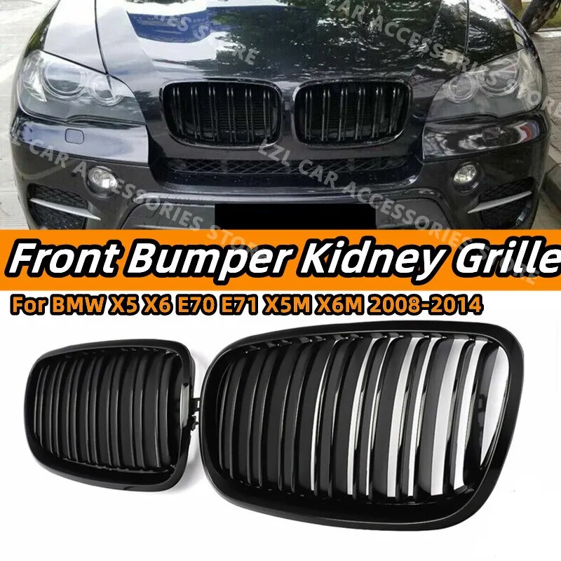 

Пара решеток переднего бампера с двойной планкой для BMW X5 X6 E70 E71 X5M X6M 2007-2013, глянцевая черная передняя решетка почек, автомобильные аксессуары
