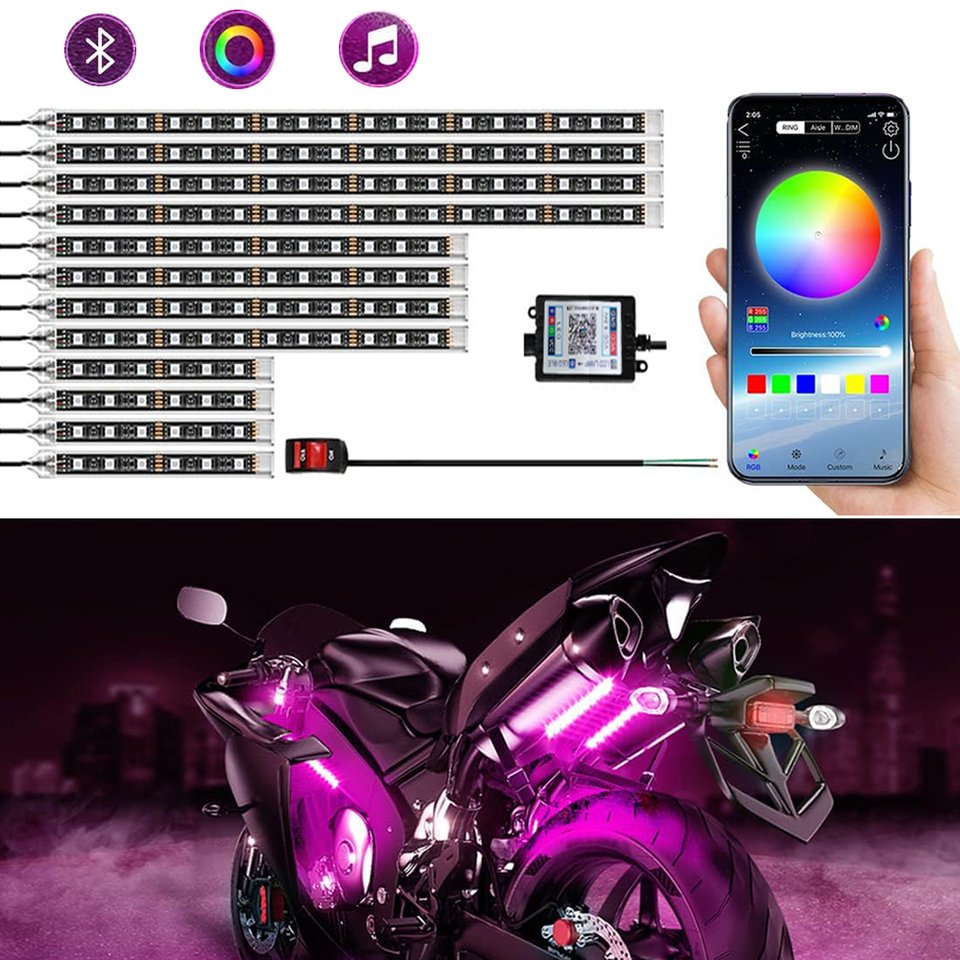 

Комплект неоновых декоративных ламп для мотоцикла со светодиодной подсветкой RGB и управлением через приложение для освещения велосипеда