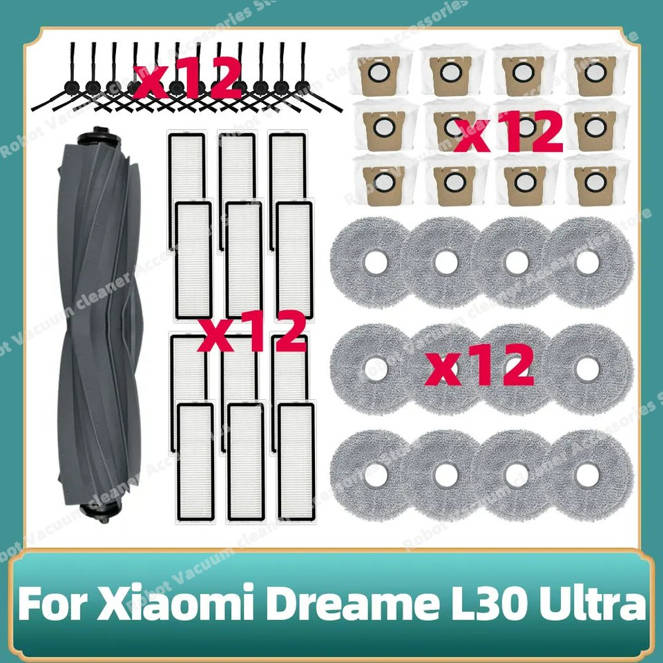 

Совместимо с роботом-пылесосом Xiaomi Dreame L30 Ultra Главный ролик, Боковая щетка, Фильтр Гепа, Моп, Пылесборники, Аксессуары
