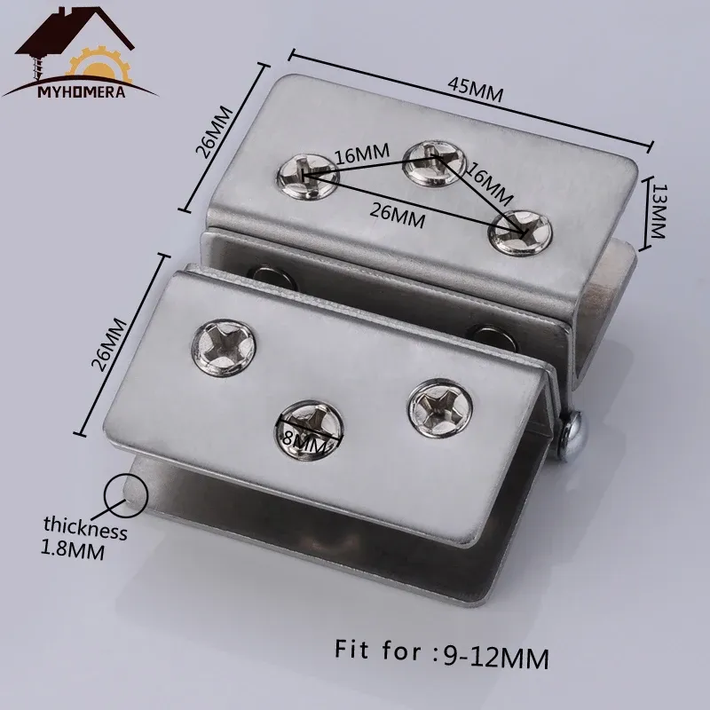 

Стеклянные дверные петли, двухсторонний зажим из нержавеющей стали для шкафа, шкафа, стеклянные зажимы, зажим для толщины стекла 9 мм, 10 мм, 12 мм, 180 движение