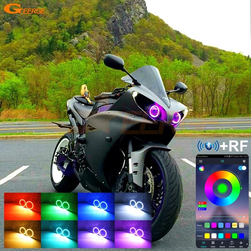 

Для Yamaha R1 YZF-R1 2009 2010 2011 2012 2013 2014 RF Remote BT App Многоцветный ультра яркий RGB светодиодный комплект Angel Eyes Halo Rings