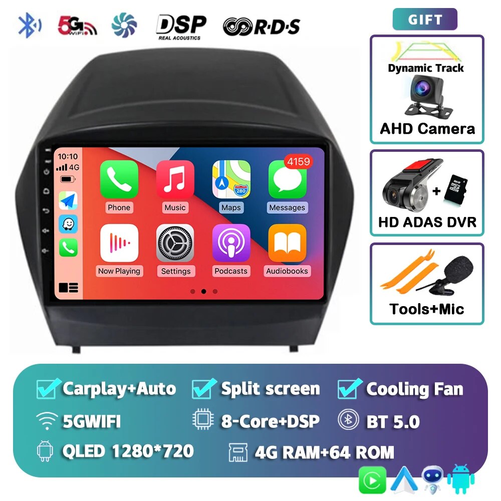 

Android 14 Carplay Auto WIFI + 4G Автомобильное радио для Hyundai Tucson 2 LM IX35 2009-2015 Мультимедийный видеоплеер Навигация GPS DSP 2din