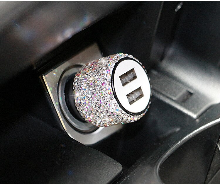 

Автомобильное зарядное устройство с двумя USB-портами Bling ручной работы, украшения для автомобиля со стразами, украшения для быстрой зарядки, автомобильные Декорации для iPhone/Samsung