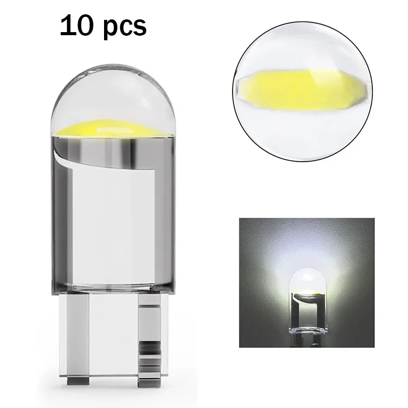 

10 шт. W5W Led T10 Автомобильный светильник COB Стекло 6000K Белый Автомобили Лампа номерного знака Купол Чтение DRL Лампа Стиль Светодиодный светильник 12 В