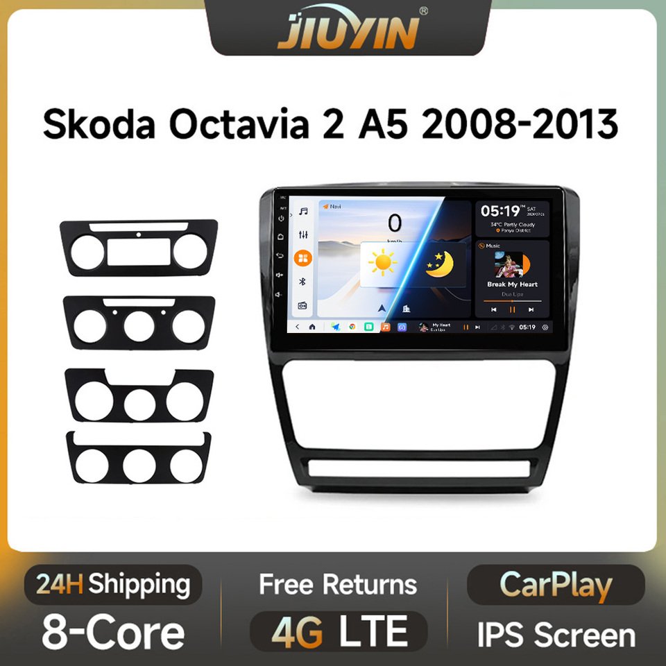 

JIUYIN Android 13 Автомагнитола для Skoda Octavia 2 A5 2008-2013 Беспроводная CarPlay GPS Автомобильная интеллектуальная система Smart Autoradio
