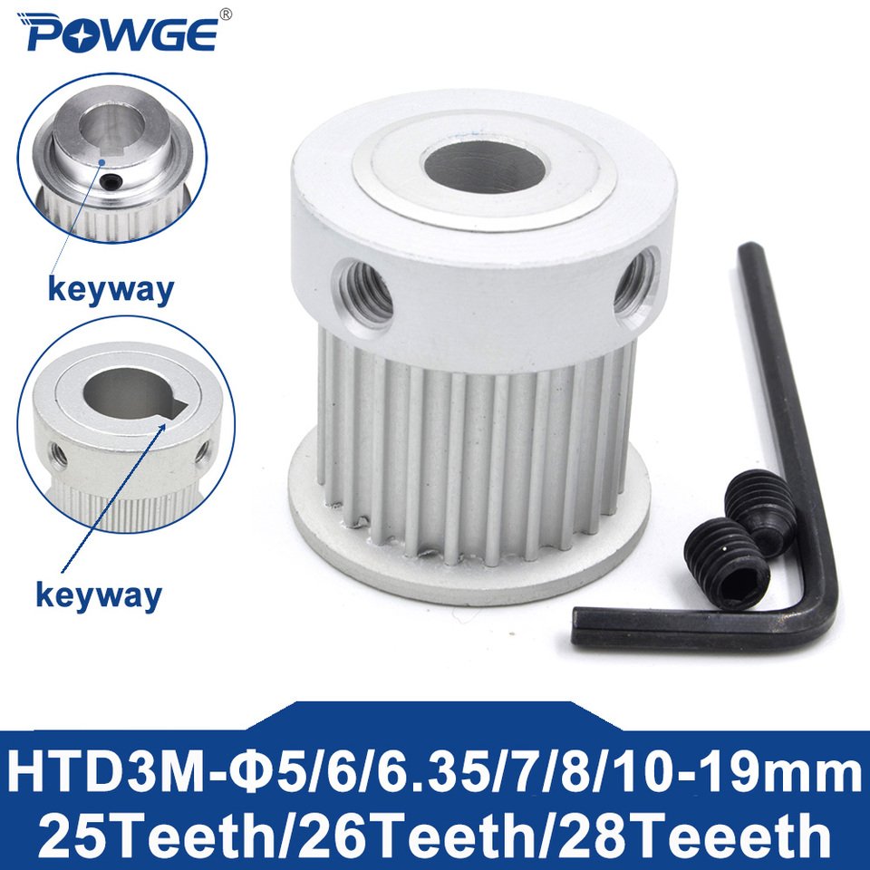

POWGE 25 26 28 зубьев HTD 3M Диаметр шкива ГРМ 5/6/6,35/7/8/10/12/14/15/16/17/18 мм для ремня HTD3M ширина 6/10/15 мм 25T 26T 28T