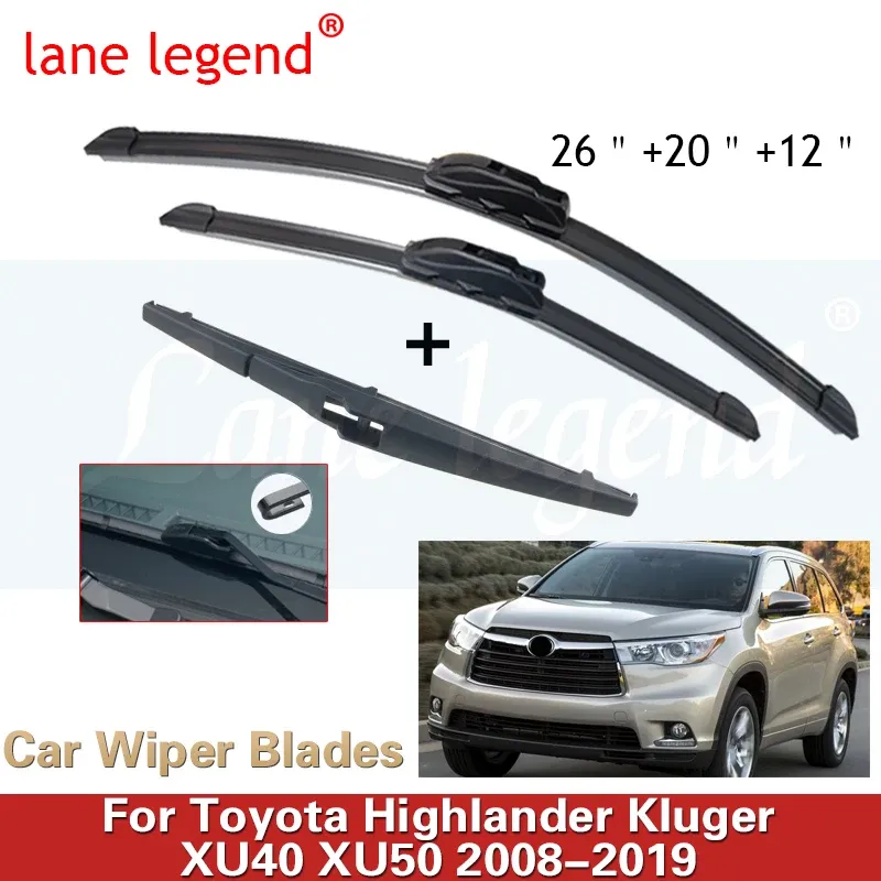 

Автомобильные щетки стеклоочистителя для Toyota Highlander Kluger XU40 XU50 2008-2019, переднее заднее стекло 26 дюймов + 20 дюймов + 12 дюймов